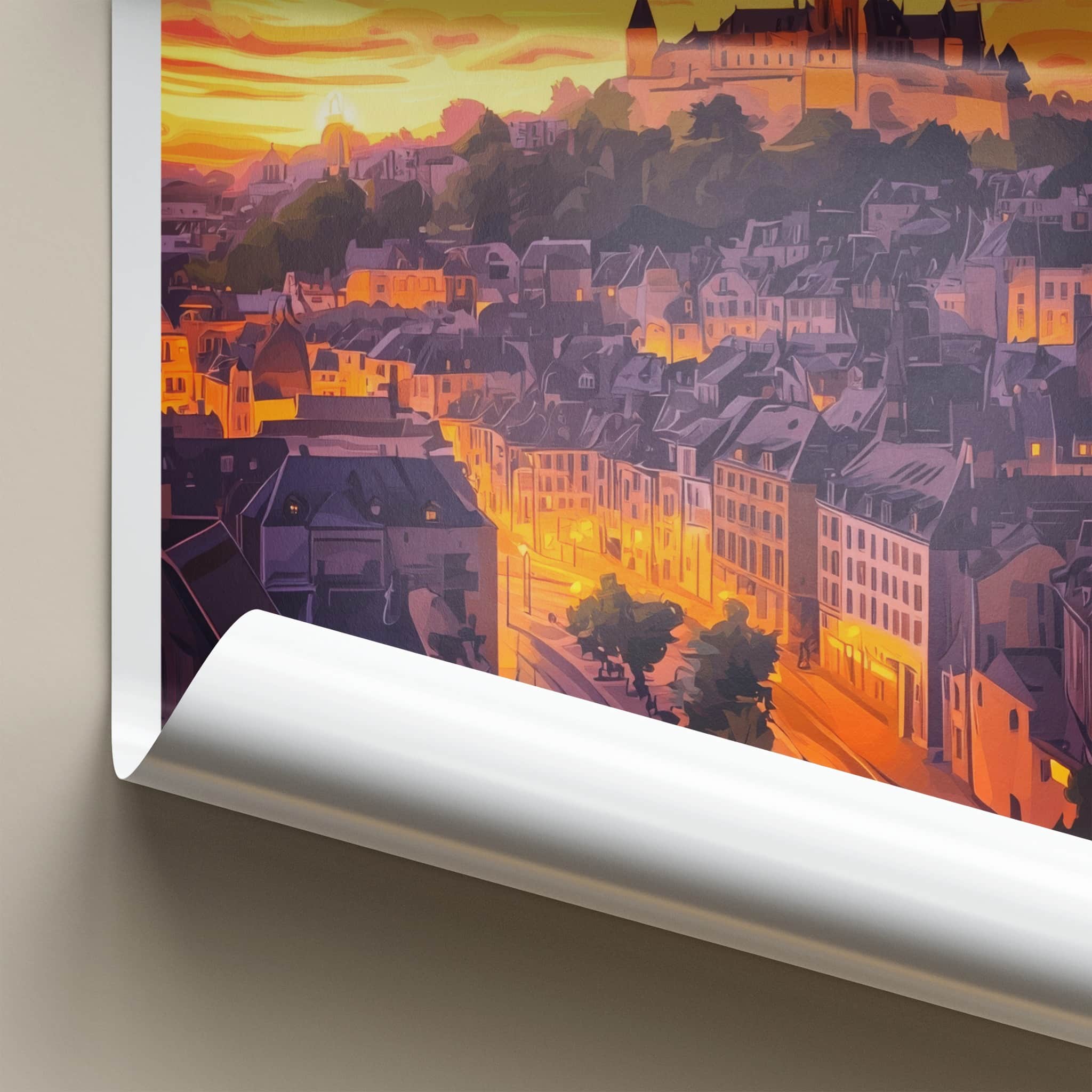 Luxembourg Poster - Luxembourg Travel Art - Orange Sunset City Wall Decor