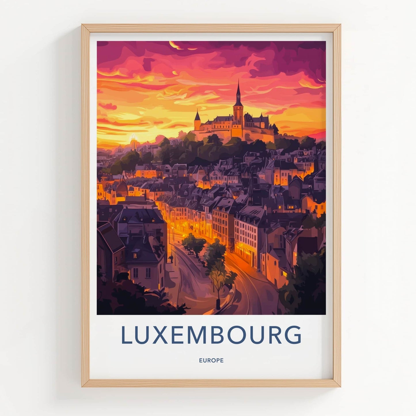 Luxembourg Poster - Luxembourg Travel Art - Orange Sunset City Wall Decor