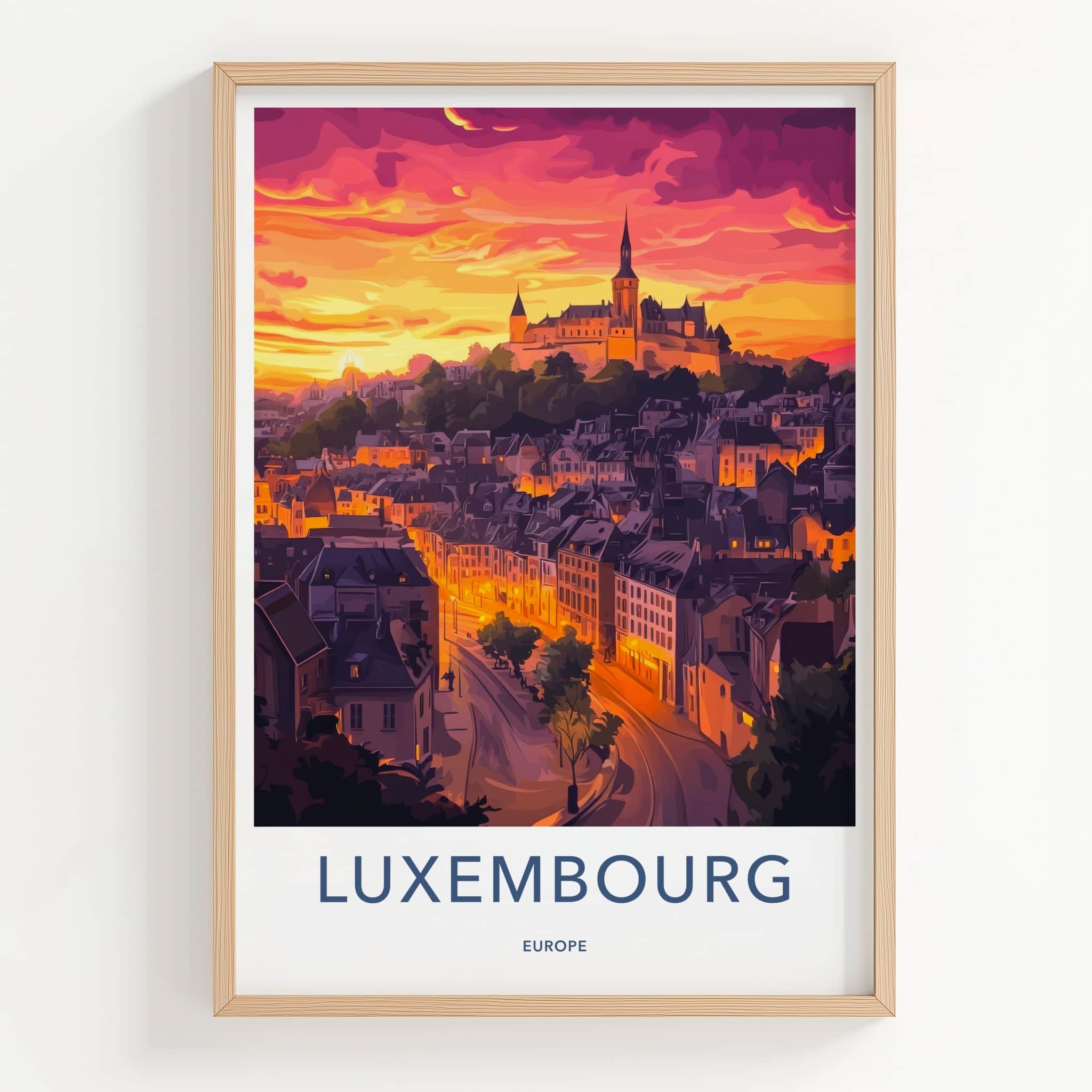 Luxembourg Poster - Luxembourg Travel Art - Orange Sunset City Wall Decor