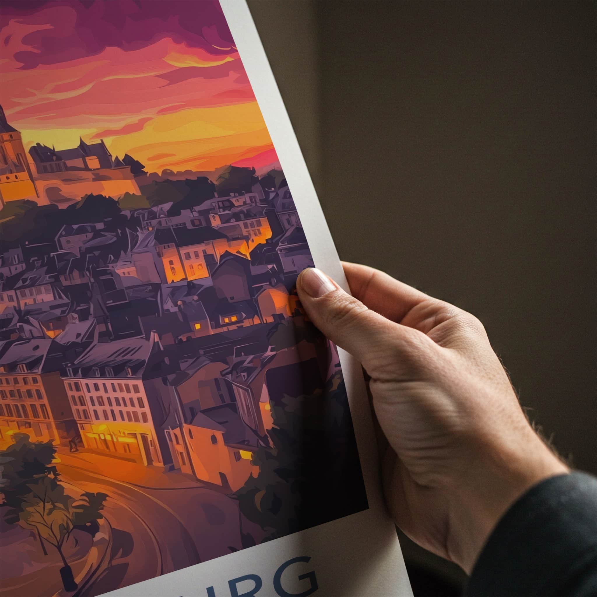 Luxembourg Poster - Luxembourg Travel Art - Orange Sunset City Wall Decor