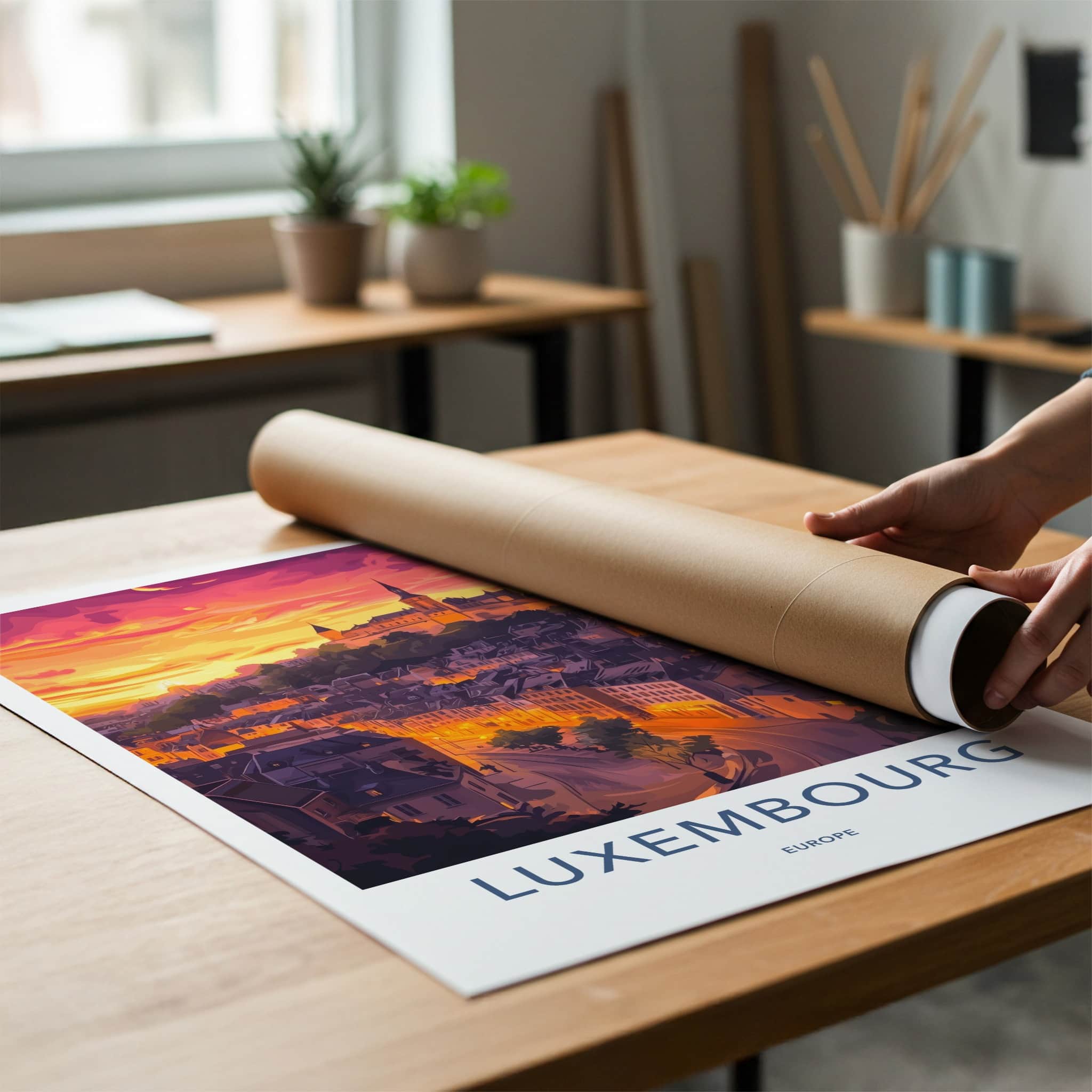 Luxembourg Poster - Luxembourg Travel Art - Orange Sunset City Wall Decor