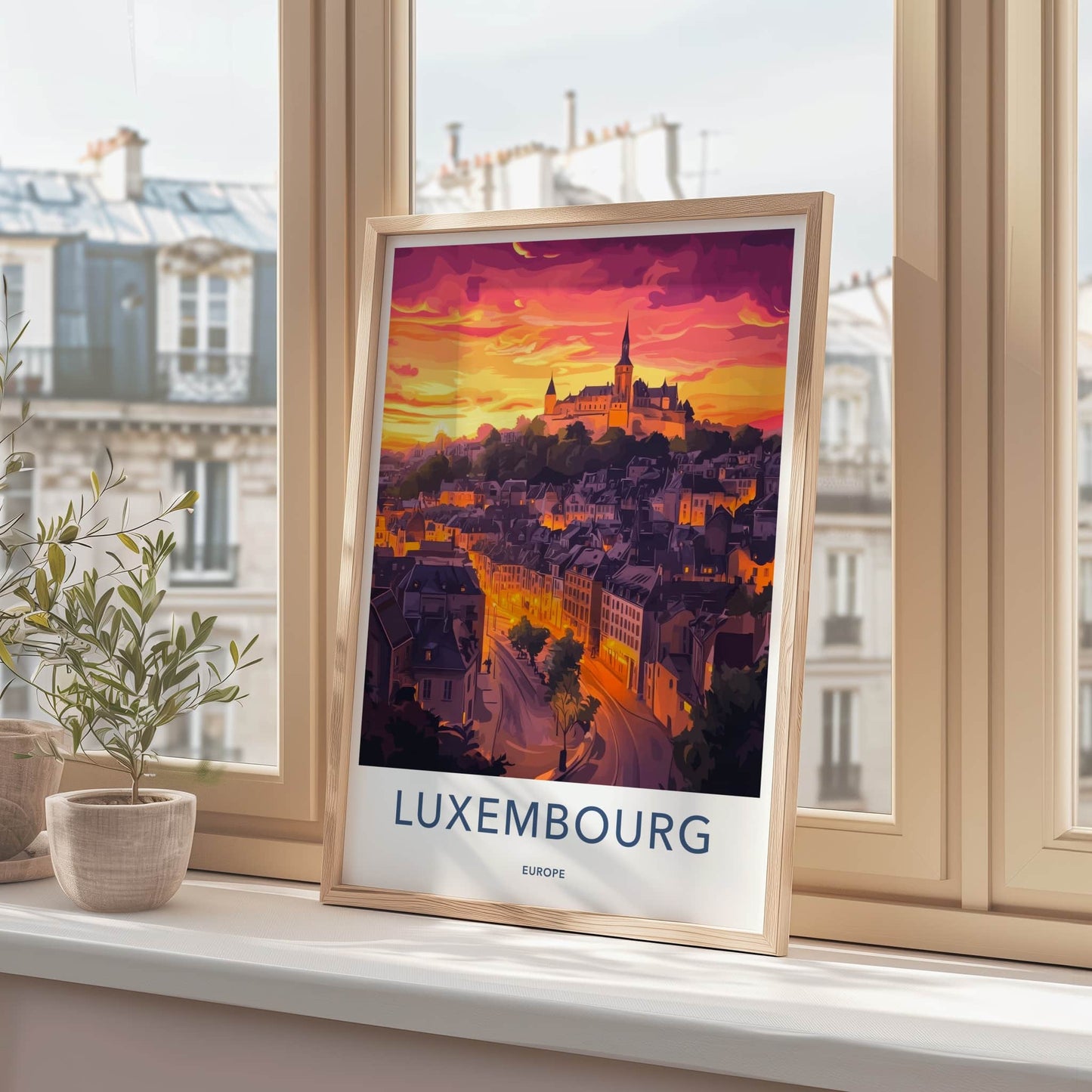 Luxembourg Poster - Luxembourg Travel Art - Orange Sunset City Wall Decor