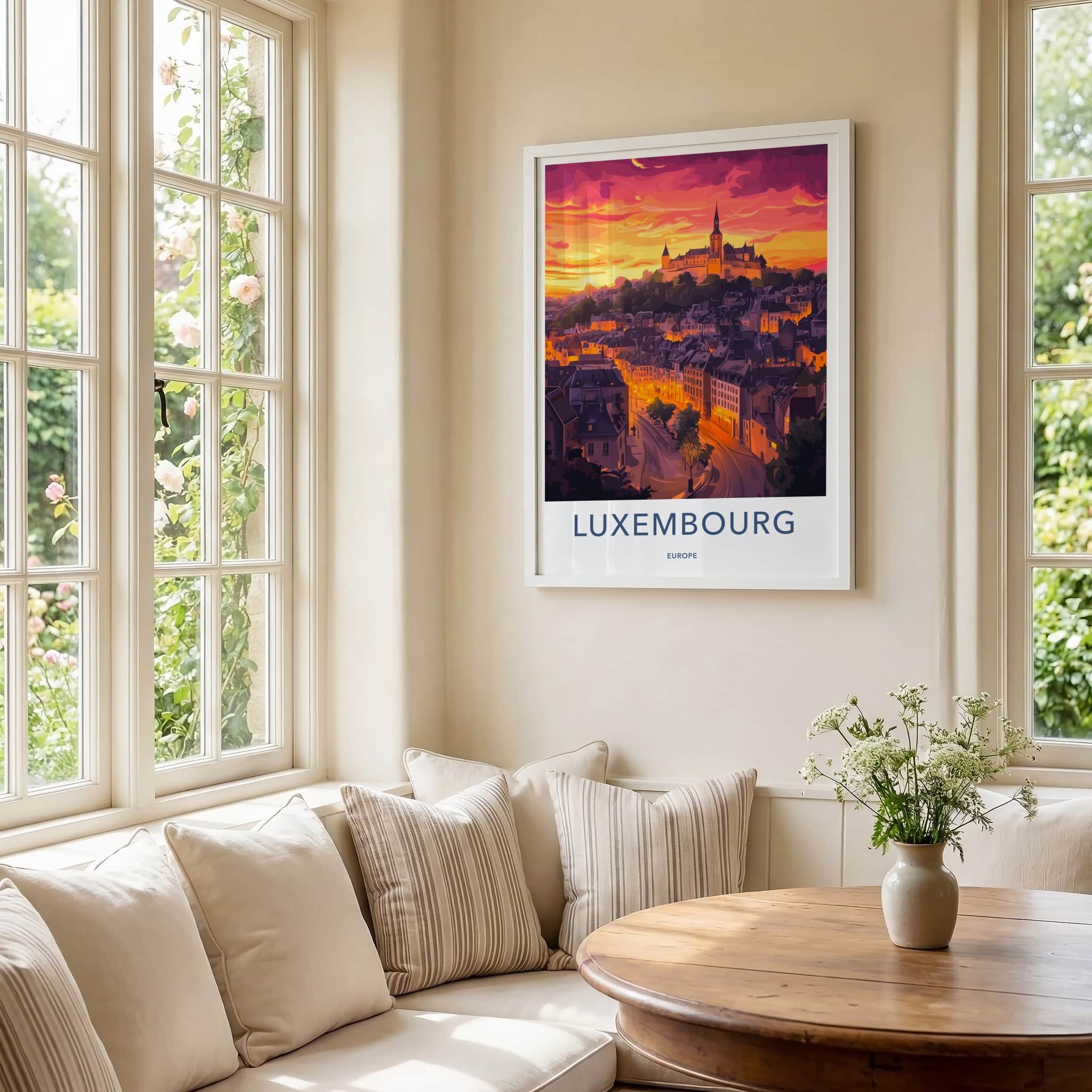 Luxembourg Poster - Luxembourg Travel Art - Orange Sunset City Wall Decor