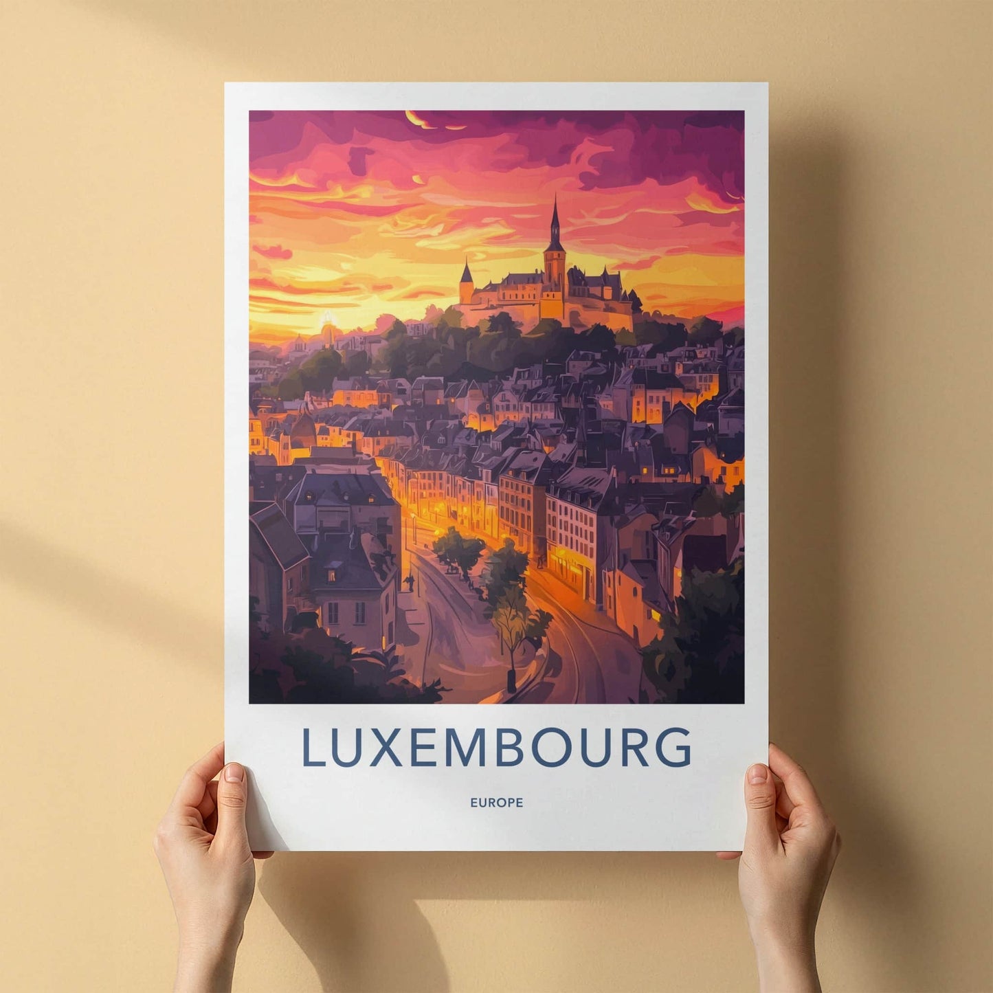 Luxembourg Poster - Luxembourg Travel Art - Orange Sunset City Wall Decor