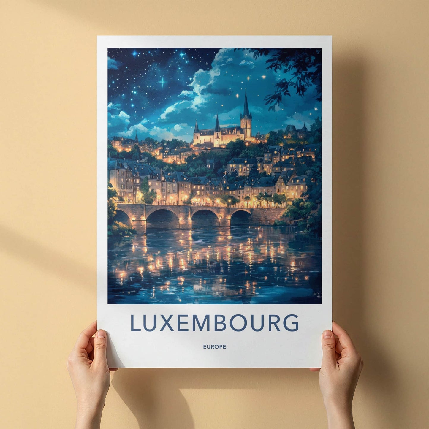 Luxembourg Poster - Luxembourg Travel Art - Starry Night Reflections Home Decor