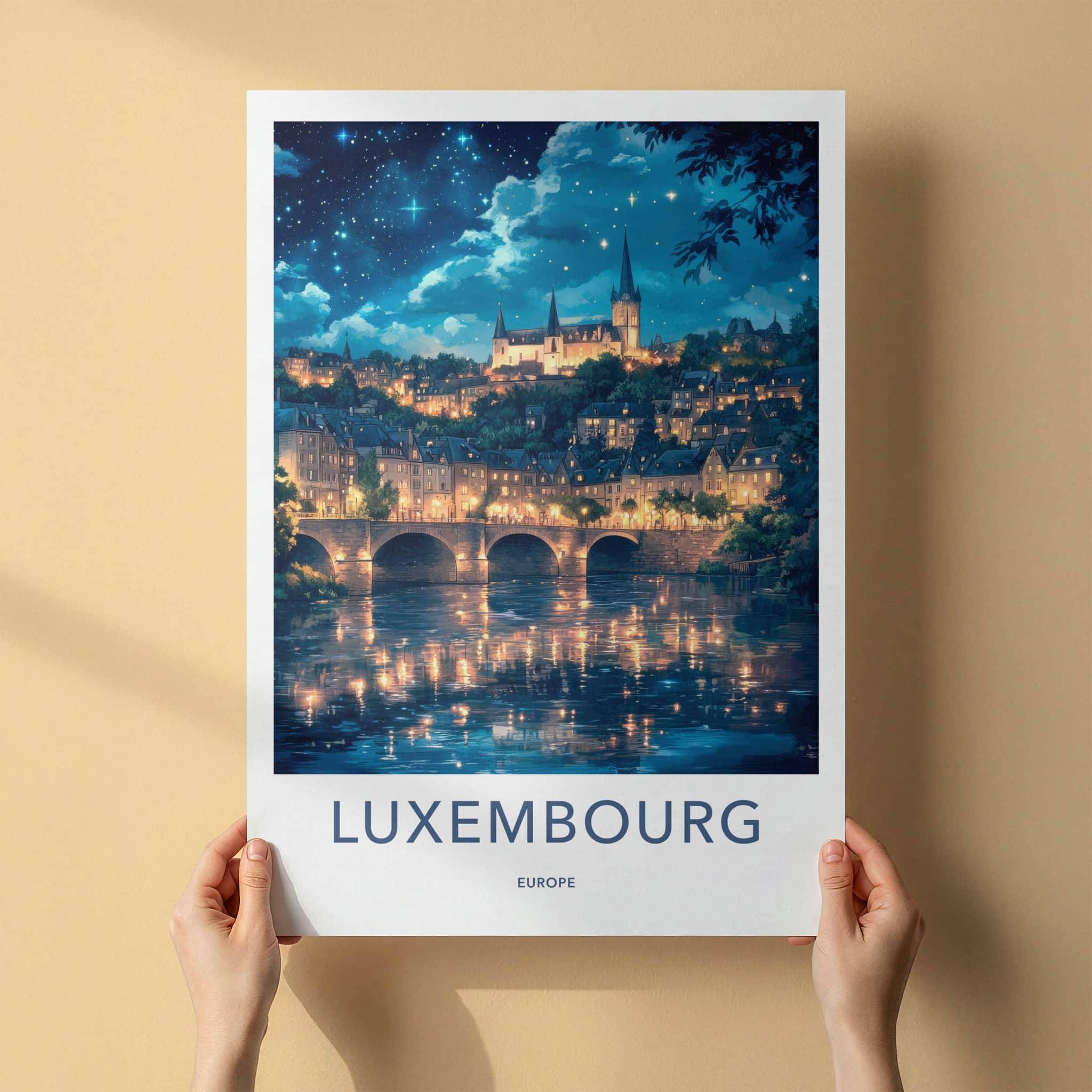 Luxembourg Poster - Luxembourg Travel Art - Starry Night Reflections Home Decor