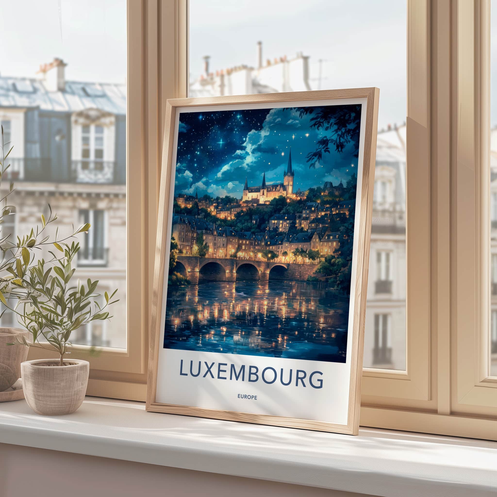 Luxembourg Poster - Luxembourg Travel Art - Starry Night Reflections Home Decor