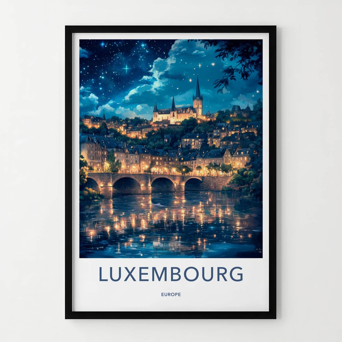 Luxembourg Poster - Luxembourg Travel Art - Starry Night Reflections Home Decor