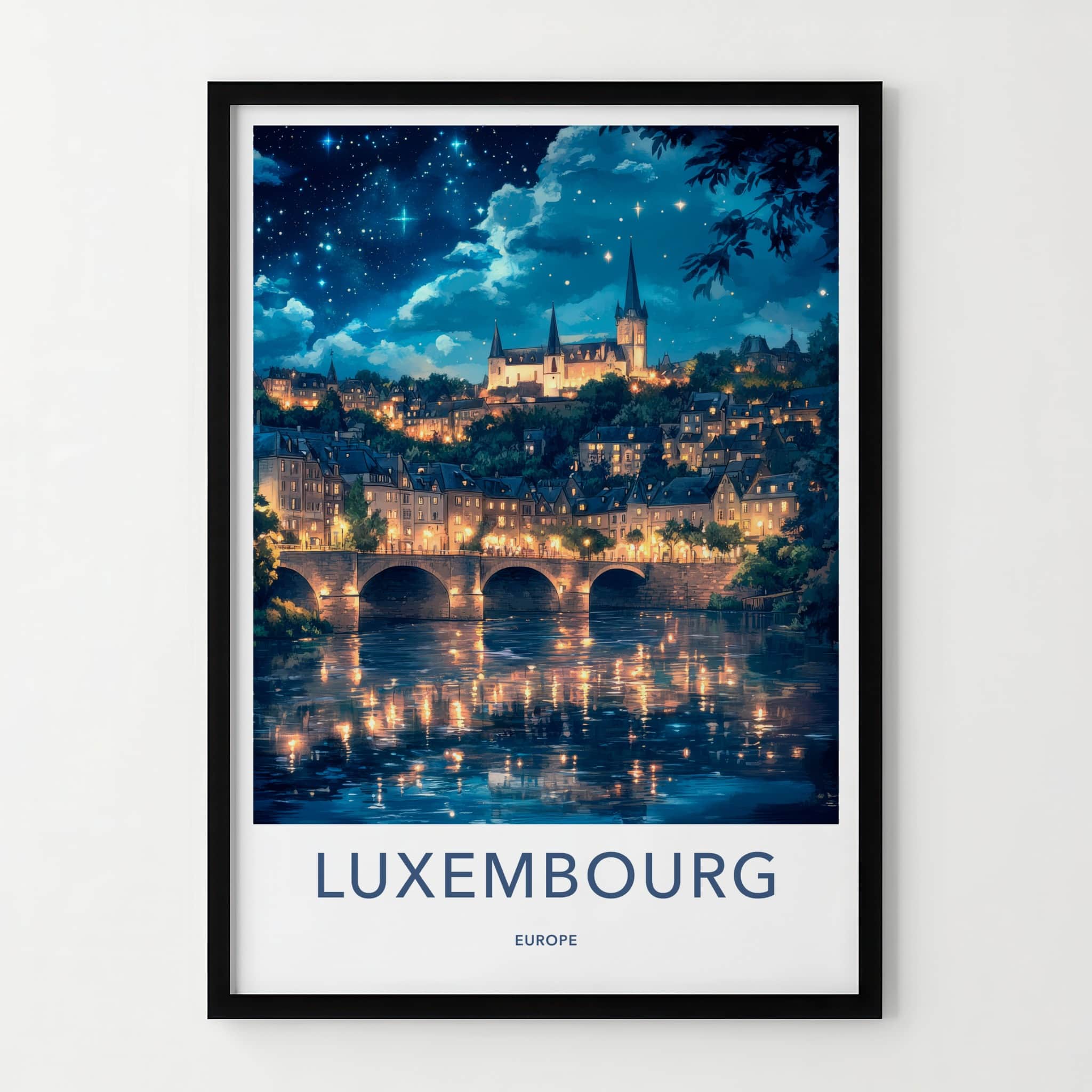 Luxembourg Poster - Luxembourg Travel Art - Starry Night Reflections Home Decor