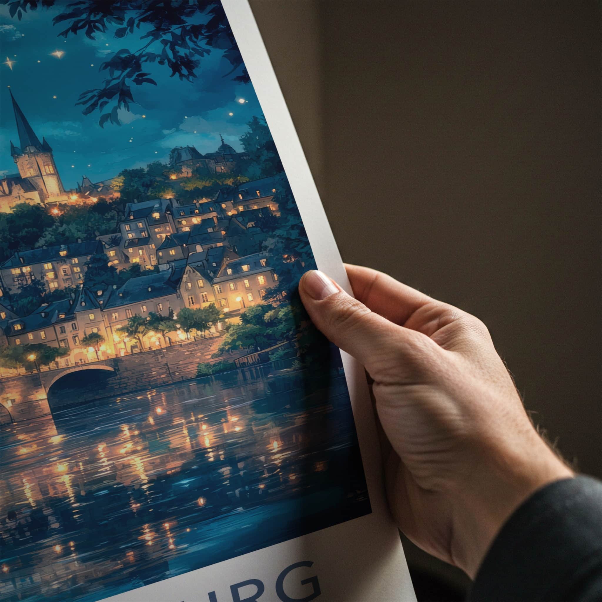 Luxembourg Poster - Luxembourg Travel Art - Starry Night Reflections Home Decor