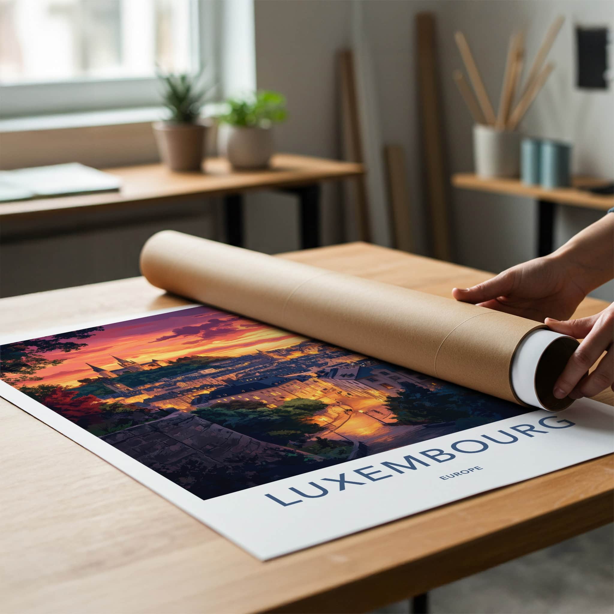Luxembourg Poster - Luxembourg Travel Art - Vibrant Sunset City Home Decor