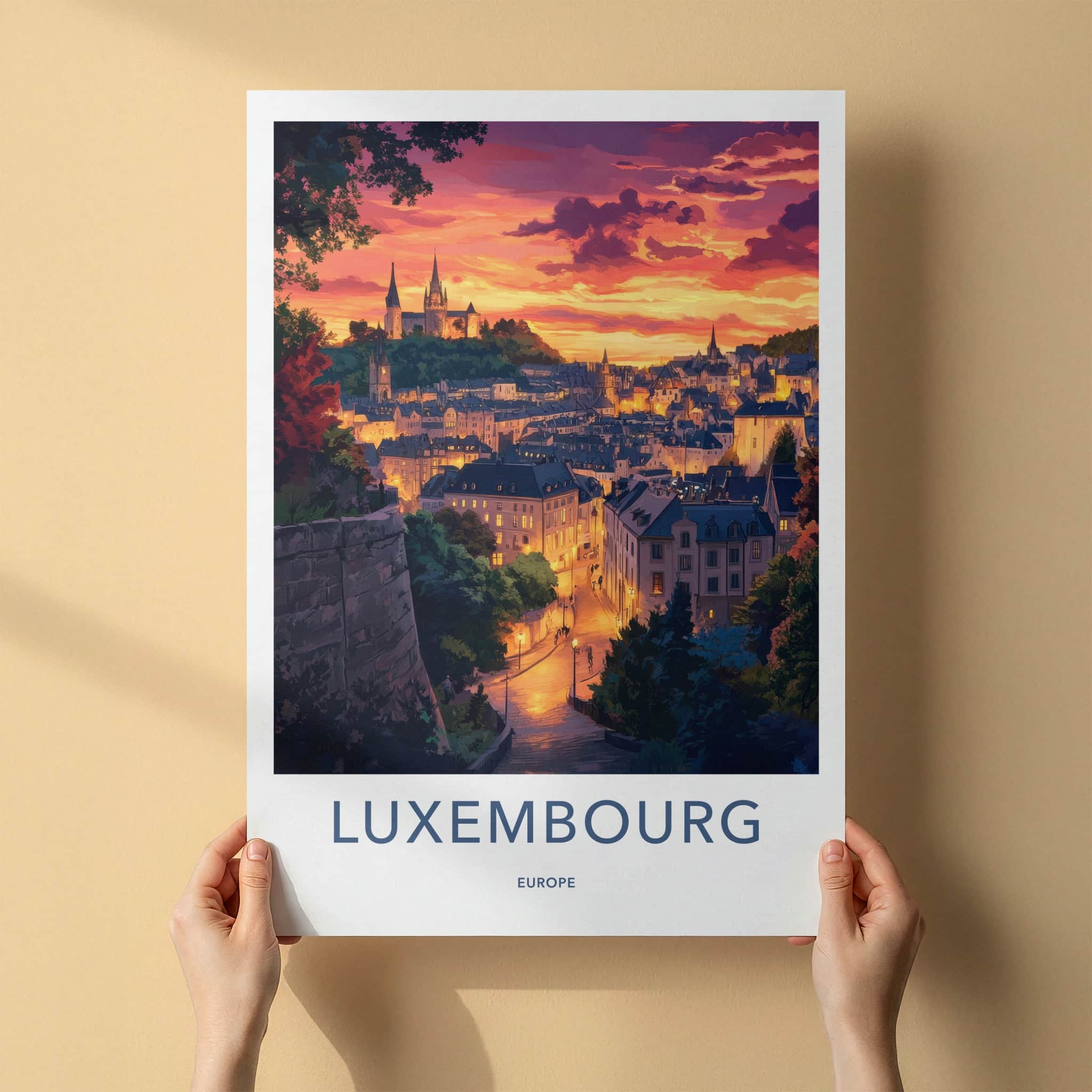 Luxembourg Poster - Luxembourg Travel Art - Vibrant Sunset City Home Decor