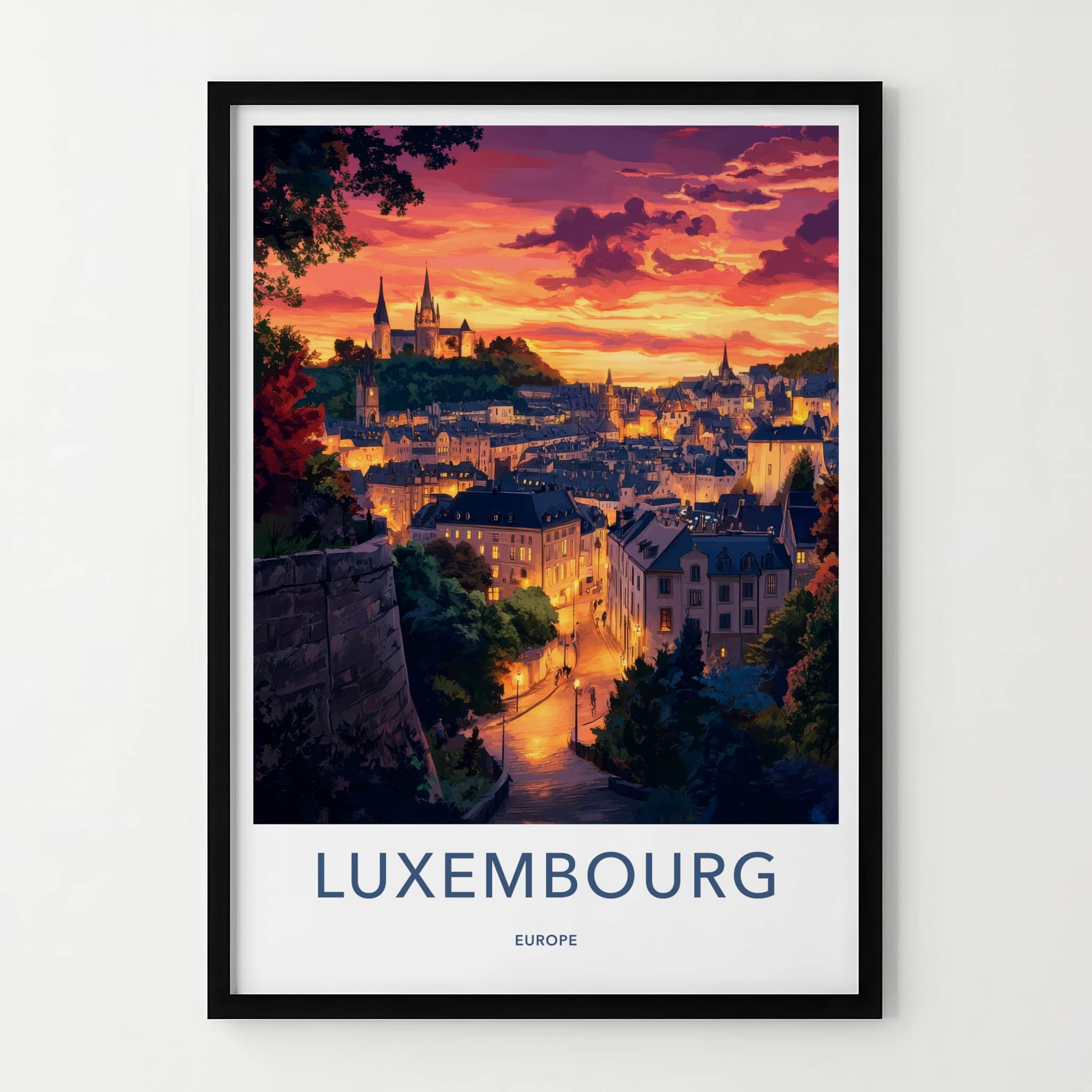 Luxembourg Poster - Luxembourg Travel Art - Vibrant Sunset City Home Decor
