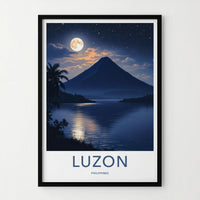 Luzon Poster - Philippines Travel Art - Full Moon Lake Mountain Home Decor