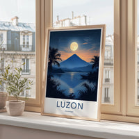 Luzon Poster - Philippines Travel Art - Moonlit Volcano Lake Home Decor