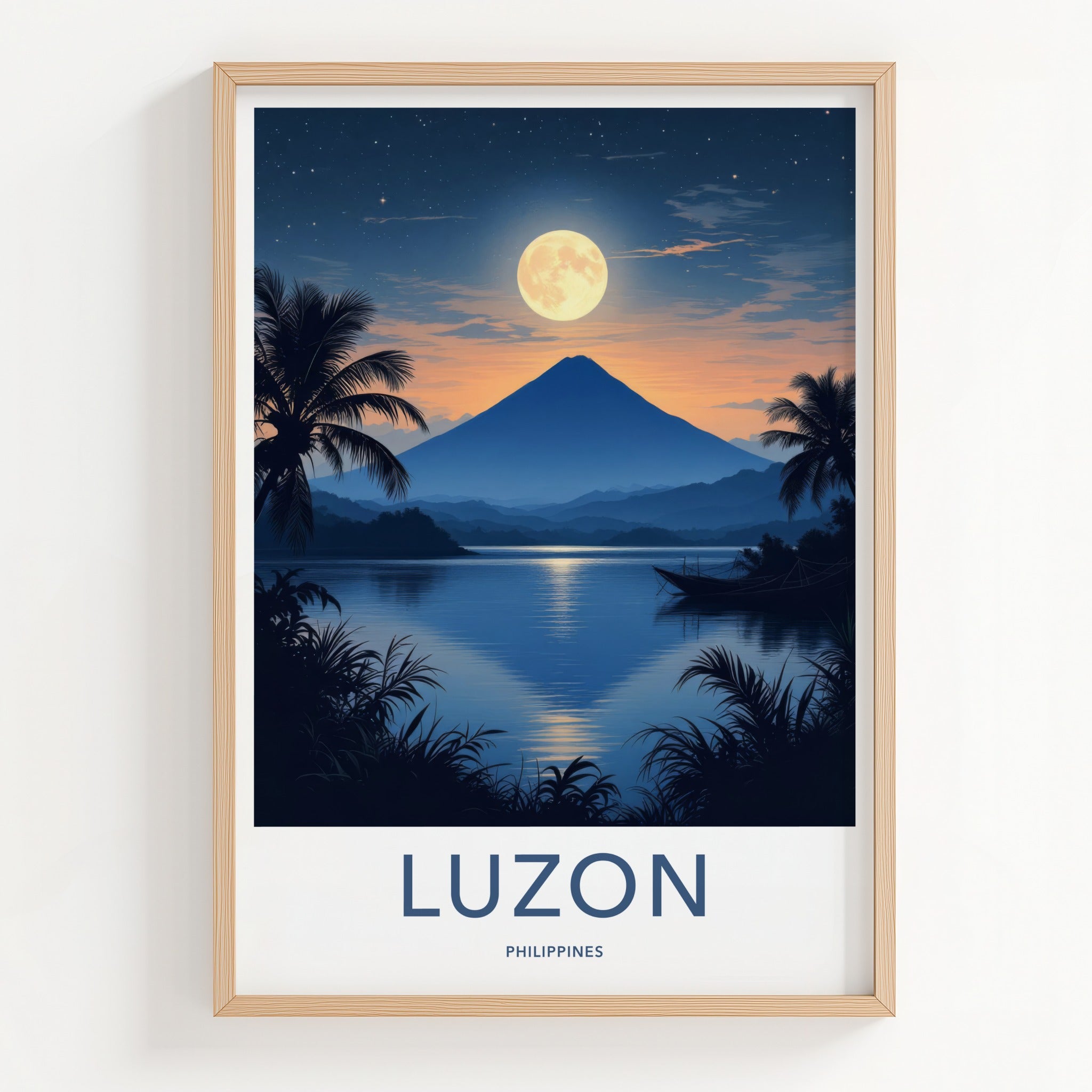 Luzon Poster - Philippines Travel Art - Moonlit Volcano Lake Home Decor