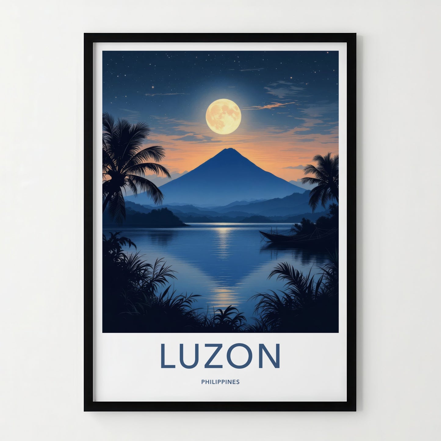 Luzon Poster - Philippines Travel Art - Moonlit Volcano Lake Home Decor