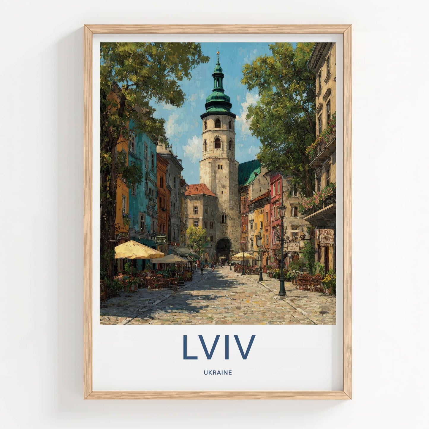 Lviv Poster - Ukraine Framed Art - Colorful Buildings Tower Home Decor