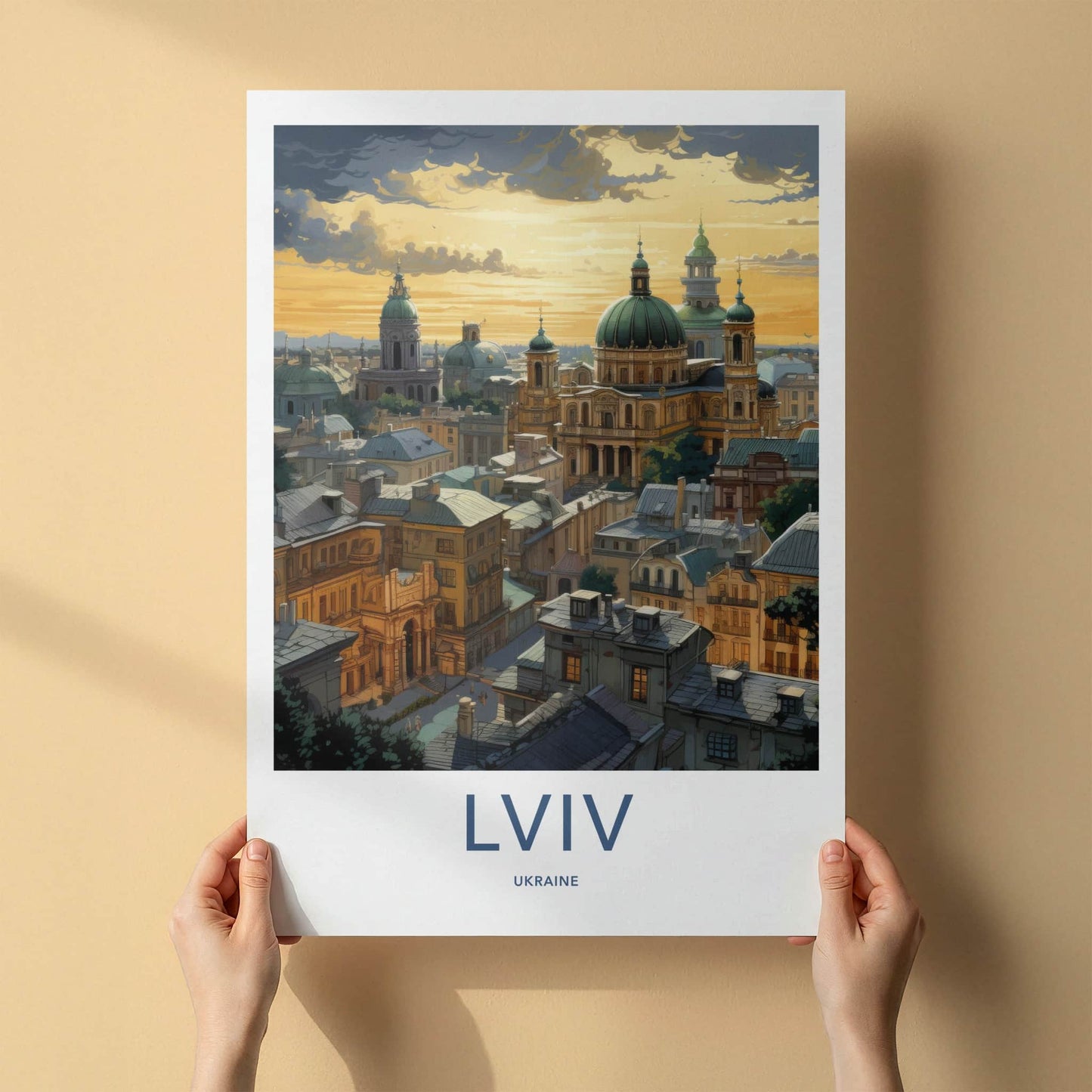 Lviv Poster - Ukraine Framed Art - Golden Sky Domes Home Decor