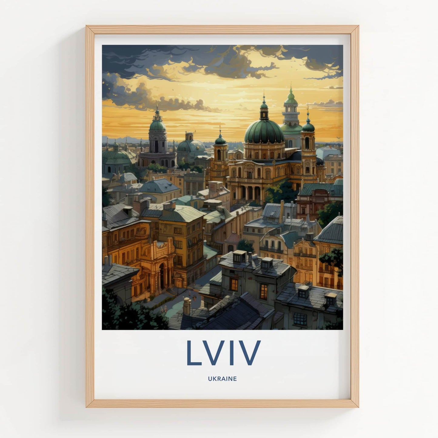 Lviv Poster - Ukraine Framed Art - Golden Sky Domes Home Decor