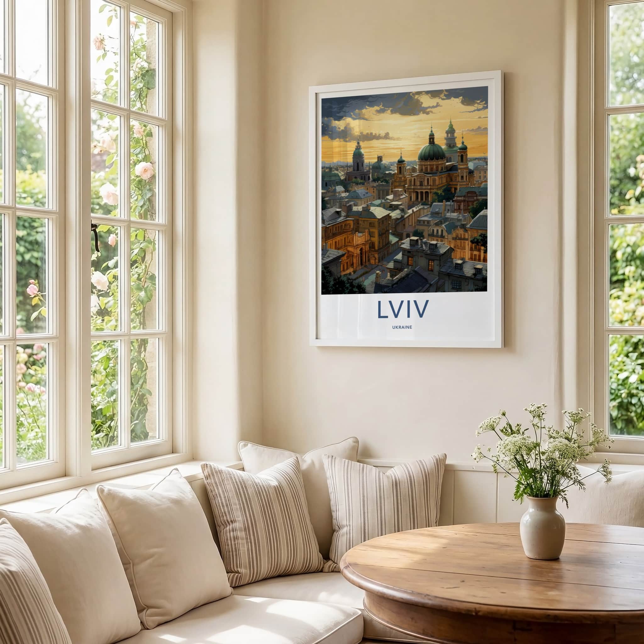 Lviv Poster - Ukraine Framed Art - Golden Sky Domes Home Decor