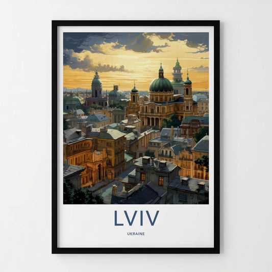 Lviv Poster - Ukraine Framed Art - Golden Sky Domes Home Decor