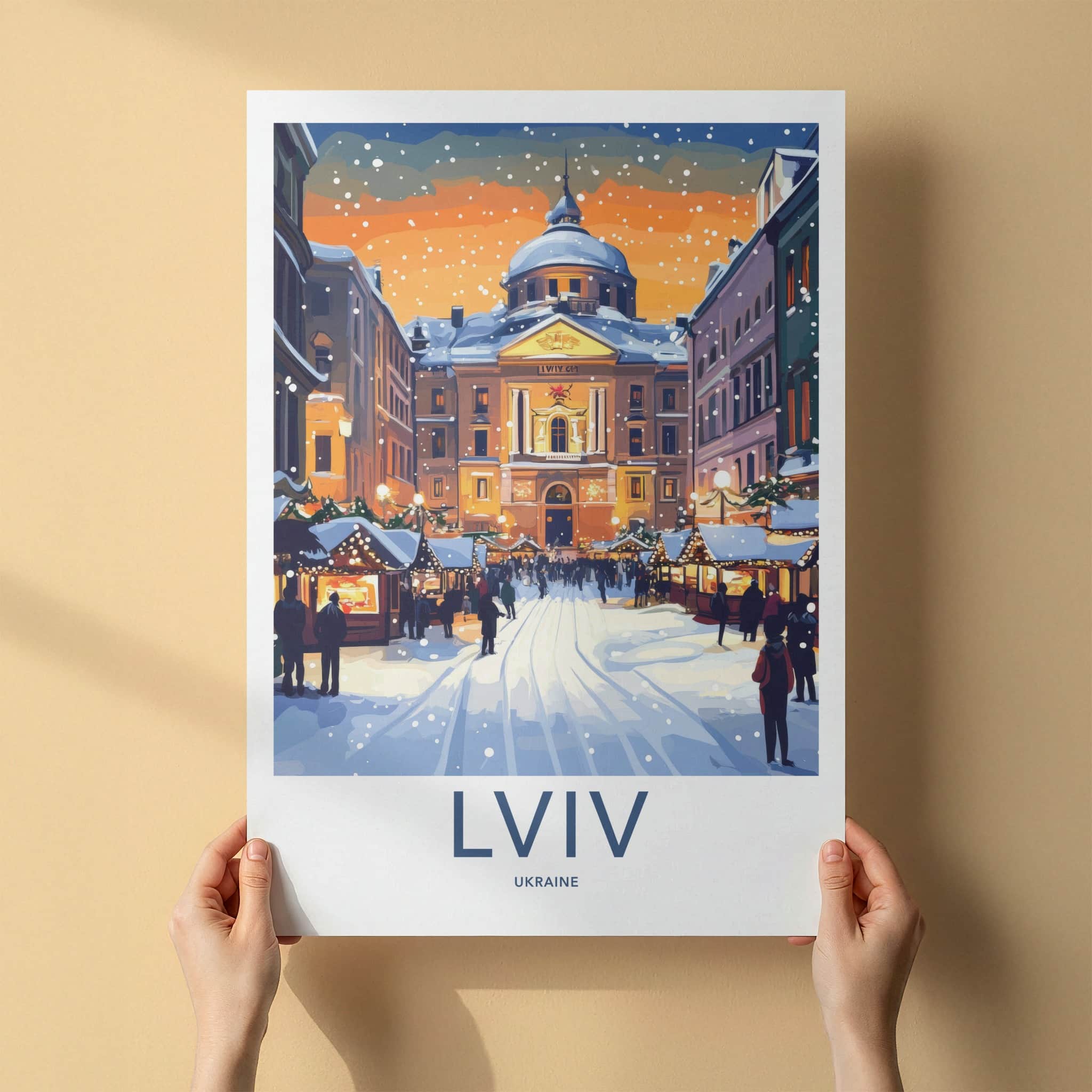 Lviv Poster - Ukraine Travel Art - Festive Winter Market Home Decor