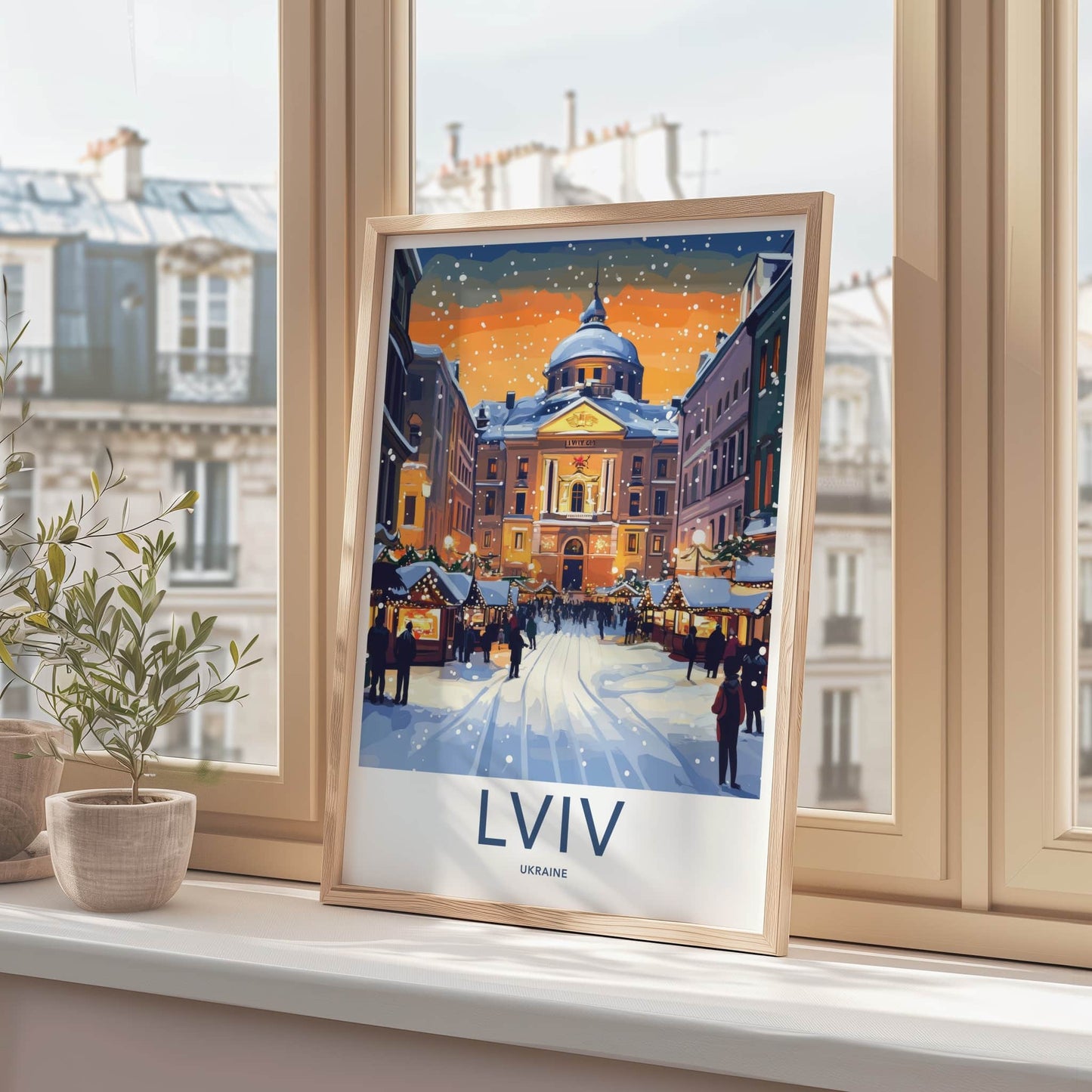 Lviv Poster - Ukraine Travel Art - Festive Winter Market Home Decor