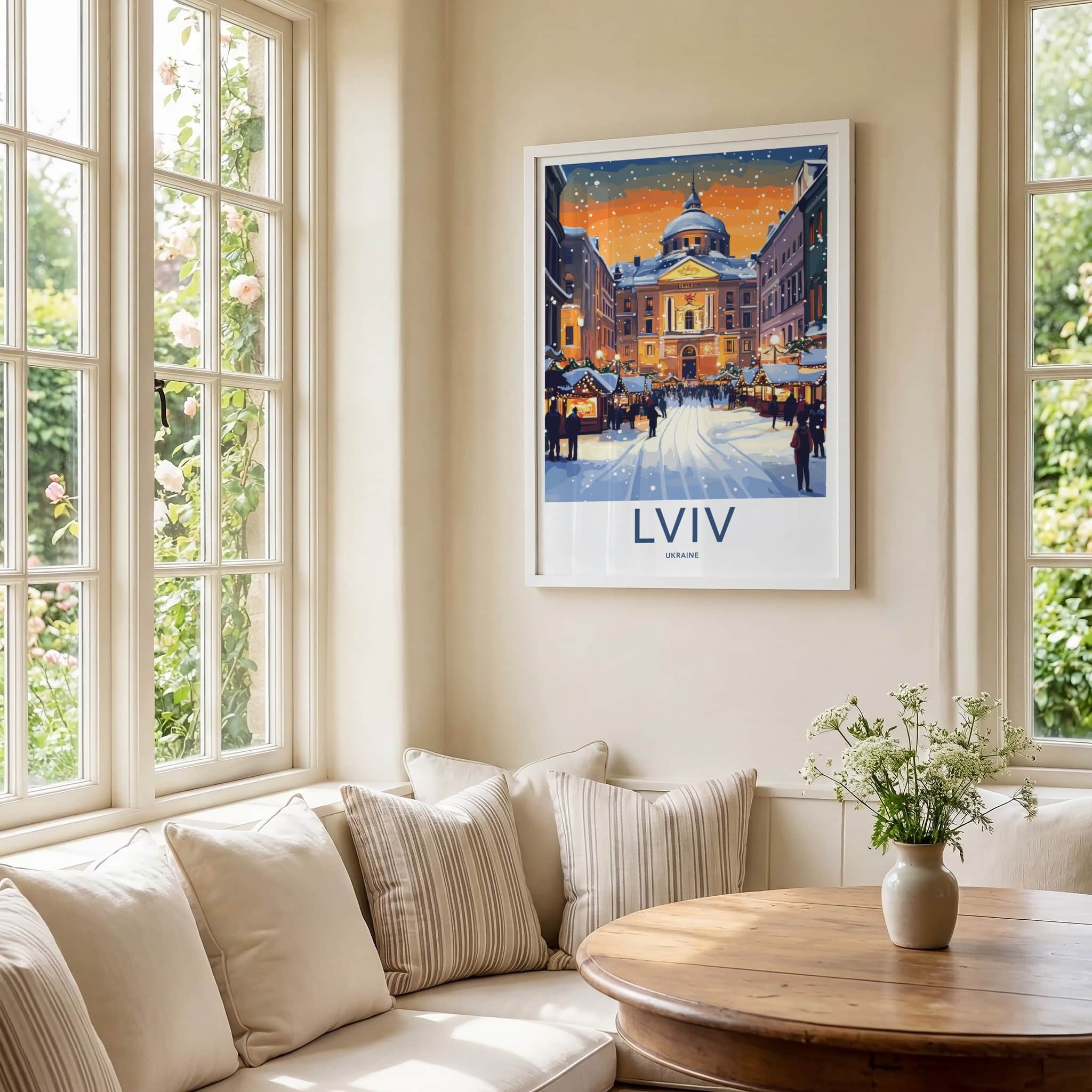 Lviv Poster - Ukraine Travel Art - Festive Winter Market Home Decor