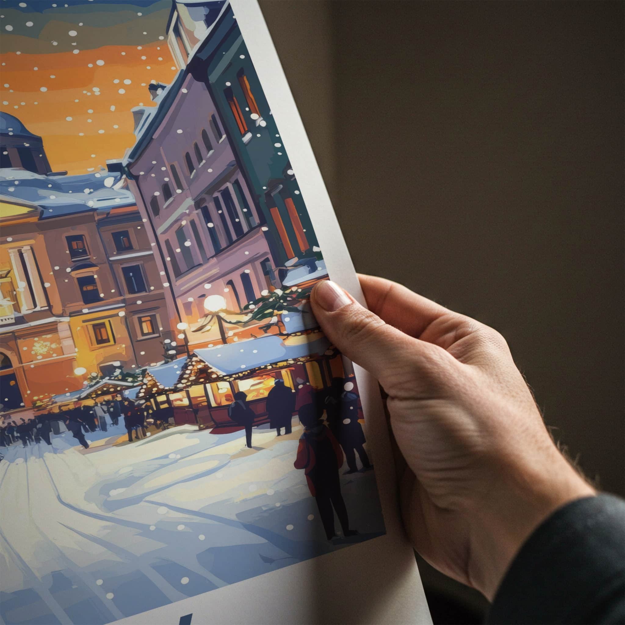 Lviv Poster - Ukraine Travel Art - Festive Winter Market Home Decor