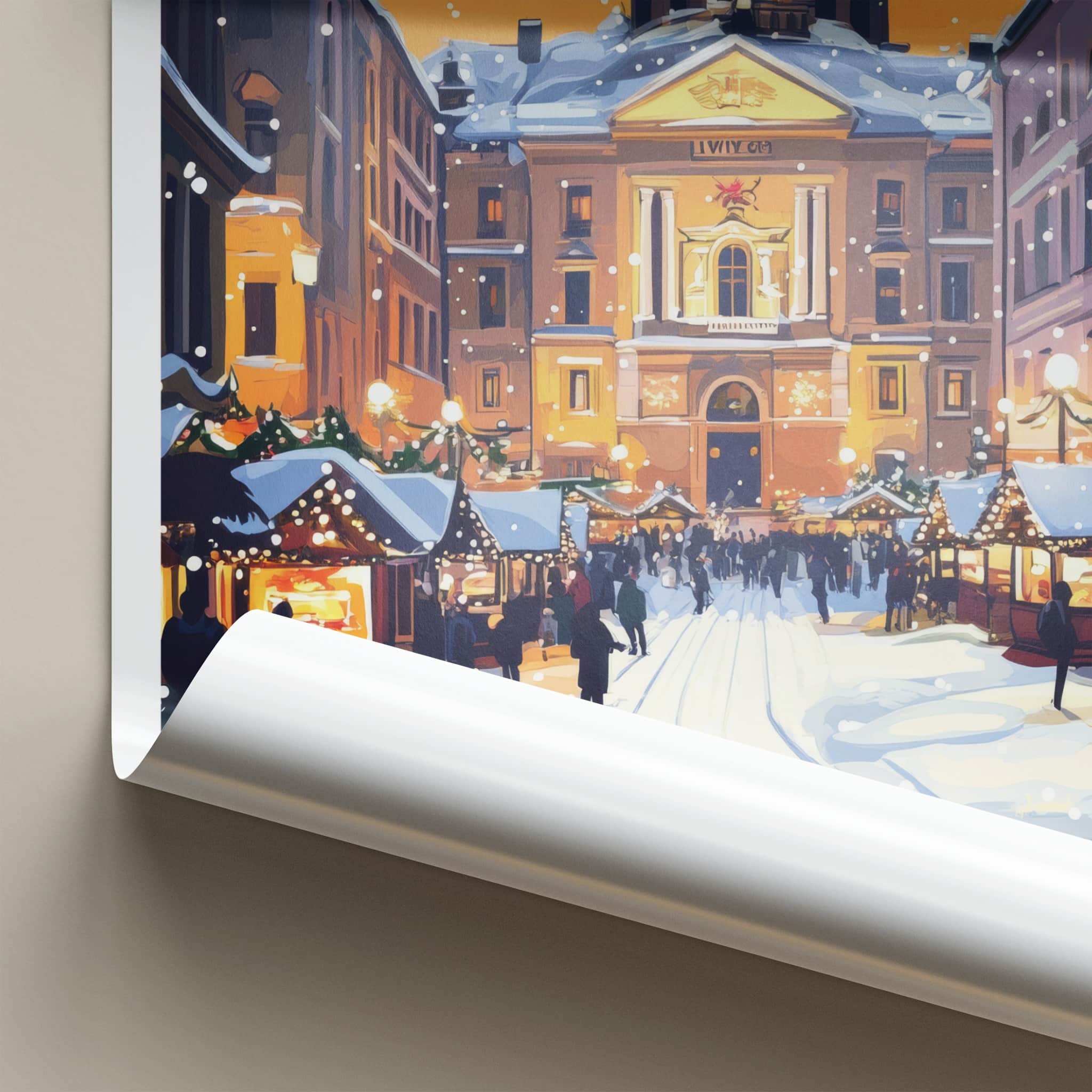 Lviv Poster - Ukraine Travel Art - Festive Winter Market Home Decor
