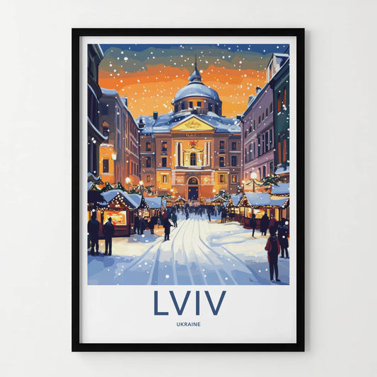 Lviv Poster - Ukraine Travel Art - Festive Winter Market Home Decor