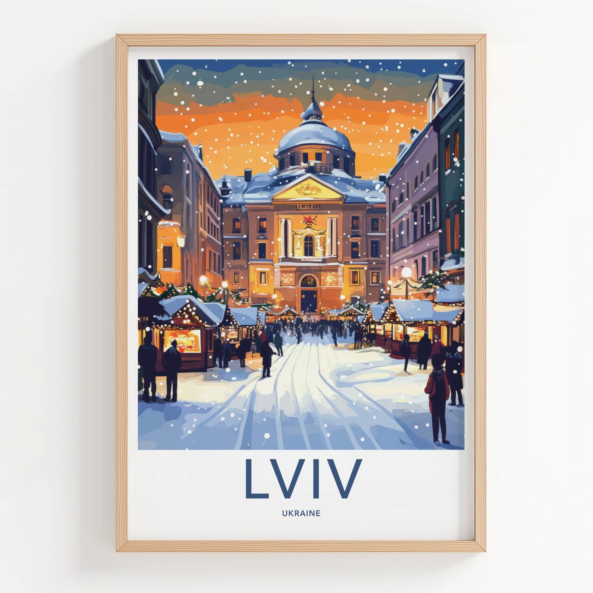 Lviv Poster - Ukraine Travel Art - Festive Winter Market Home Decor