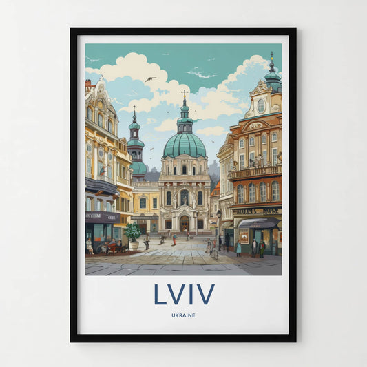 Lviv Poster - Ukraine Travel Art - Grand Baroque Dome Home Decor