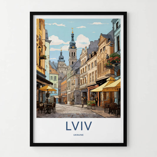 Lviv Poster - Ukraine Travel Art - Historic City Street Wall Decor