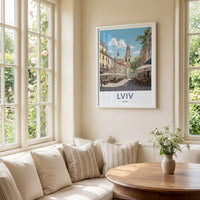 Lviv Poster - Ukraine Travel Art - Lively Cafe Street Home Decor