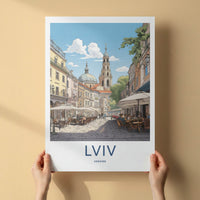 Lviv Poster - Ukraine Travel Art - Lively Cafe Street Home Decor