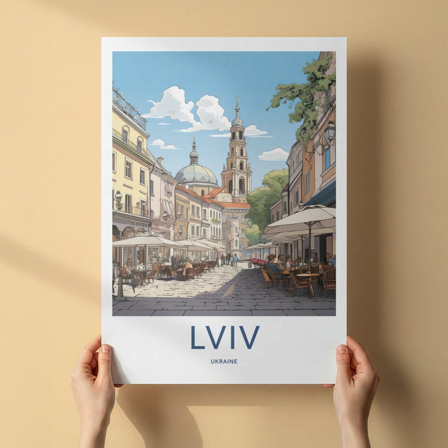 Lviv Poster - Ukraine Travel Art - Lively Cafe Street Home Decor