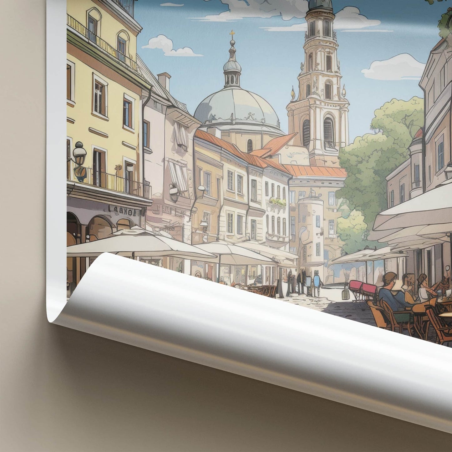 Lviv Poster - Ukraine Travel Art - Lively Cafe Street Home Decor