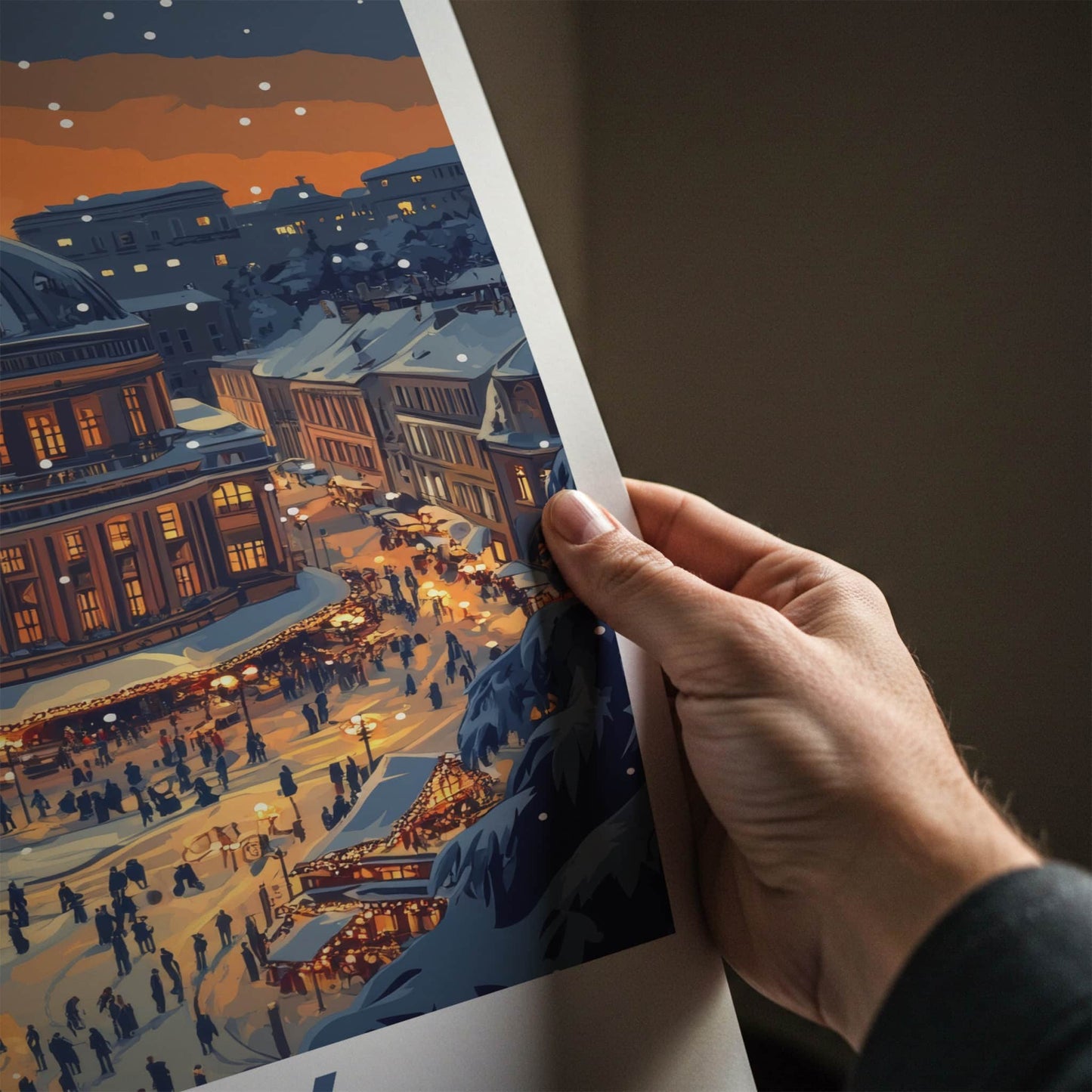 Lviv Poster - Ukraine Wall Art - Snowy Market Night Gift