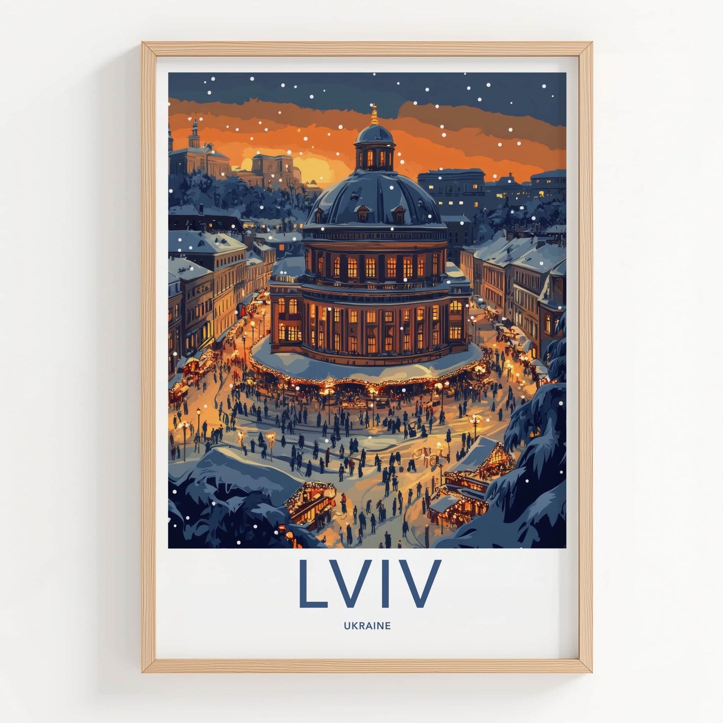 Lviv Poster - Ukraine Wall Art - Snowy Market Night Gift