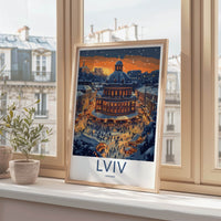 Lviv Poster - Ukraine Wall Art - Snowy Market Night Gift