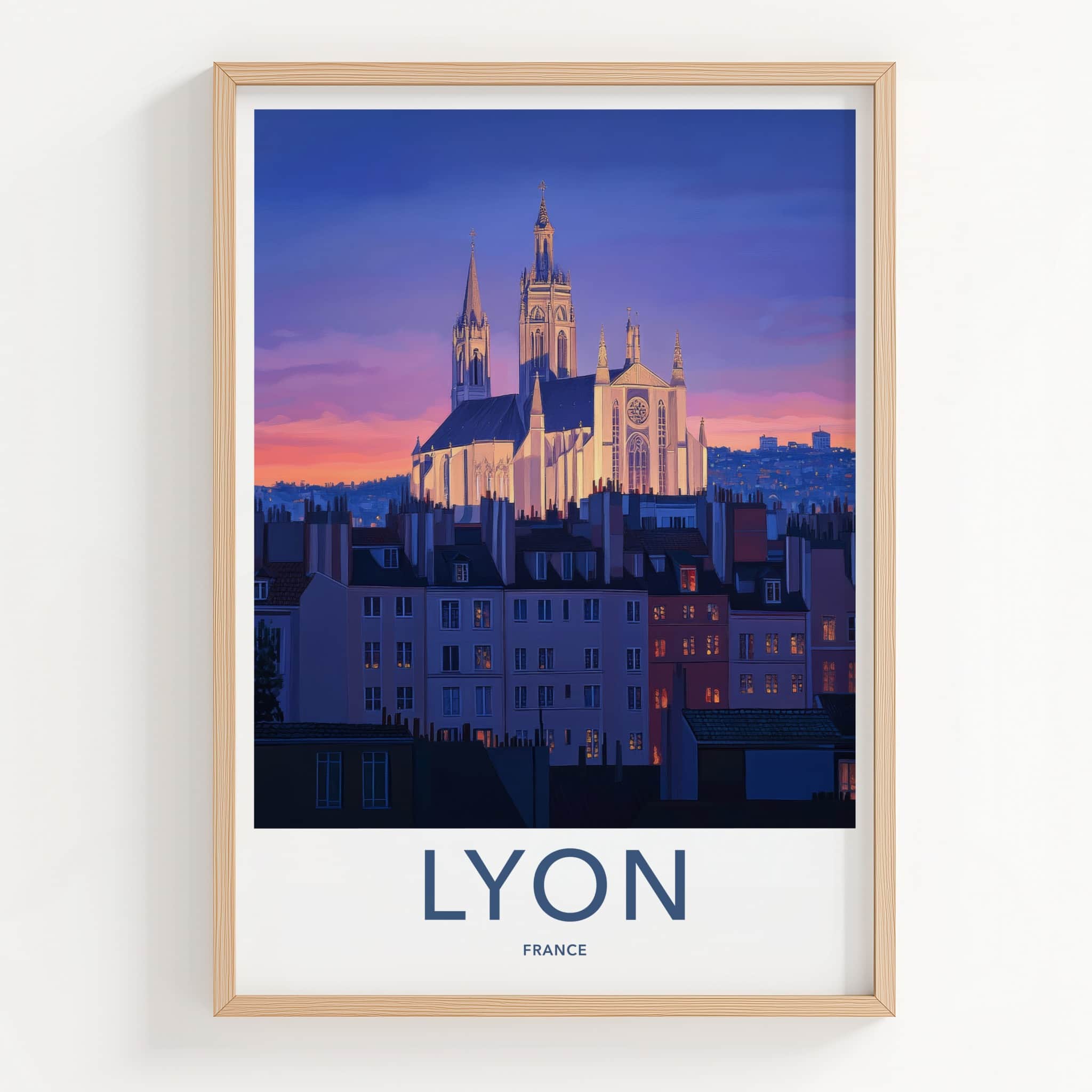 Lyon Poster - France Framed Print - Historic Church Twilight Framed Decor