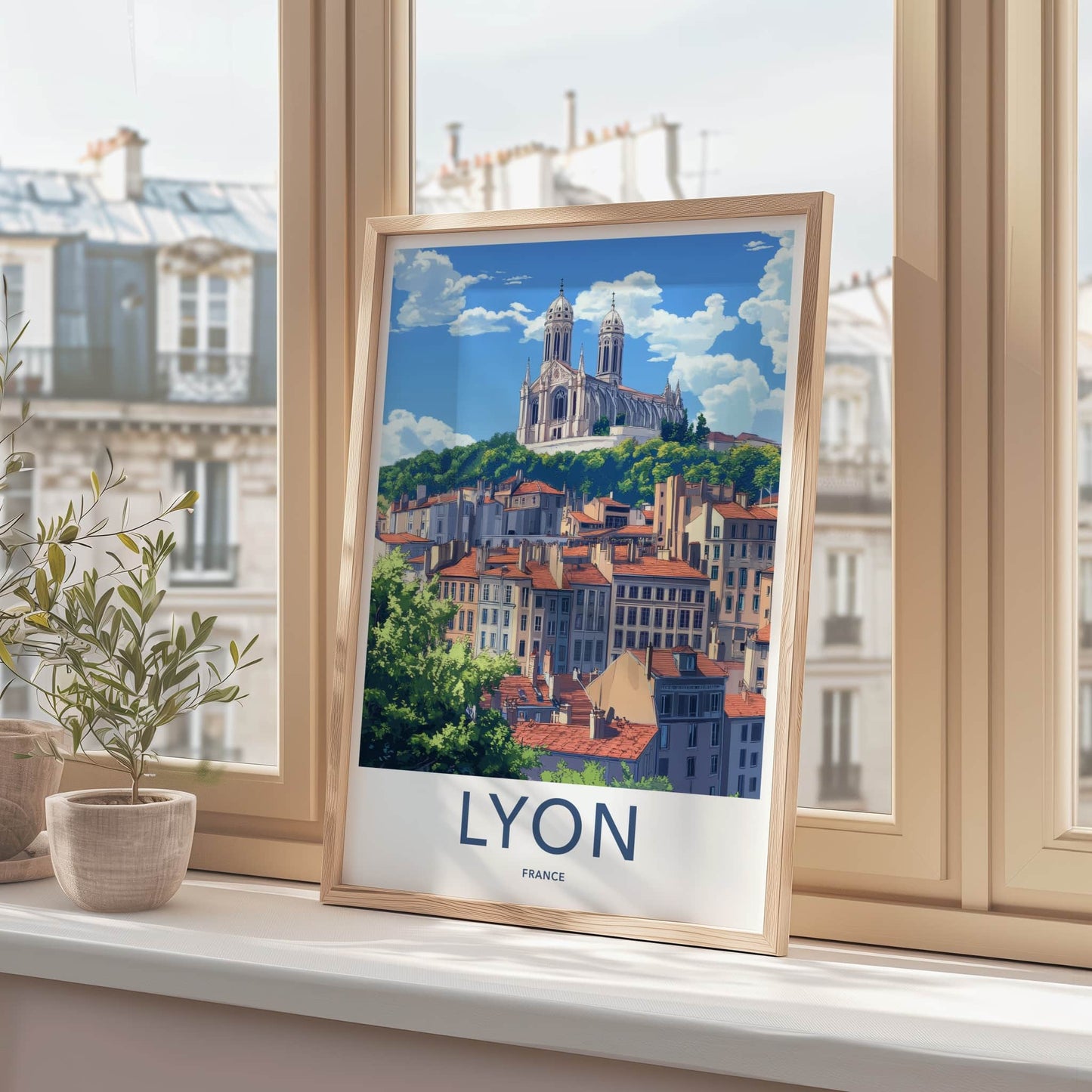 Lyon Poster - France Travel Art - Basilica Cityscape View Home Decor