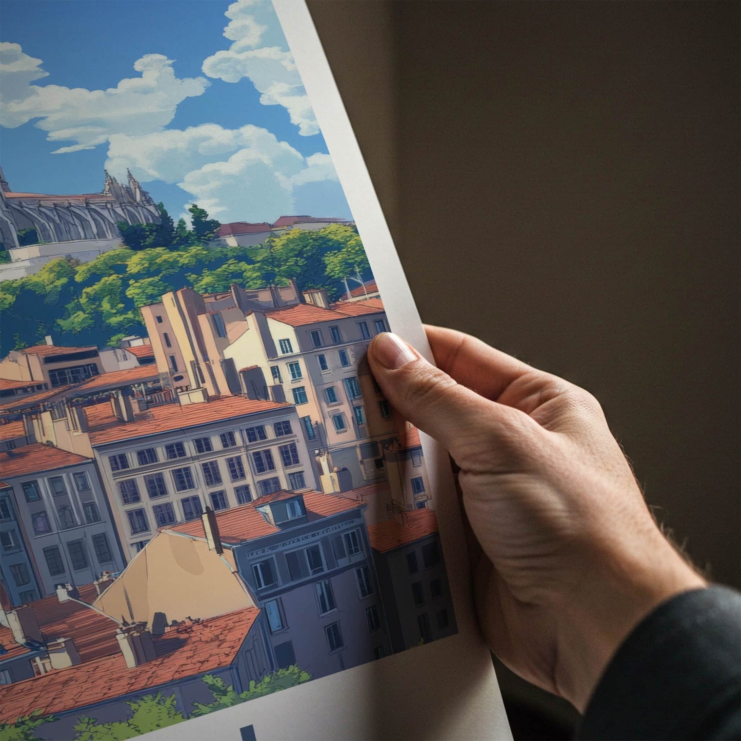 Lyon Poster - France Travel Art - Basilica Cityscape View Home Decor