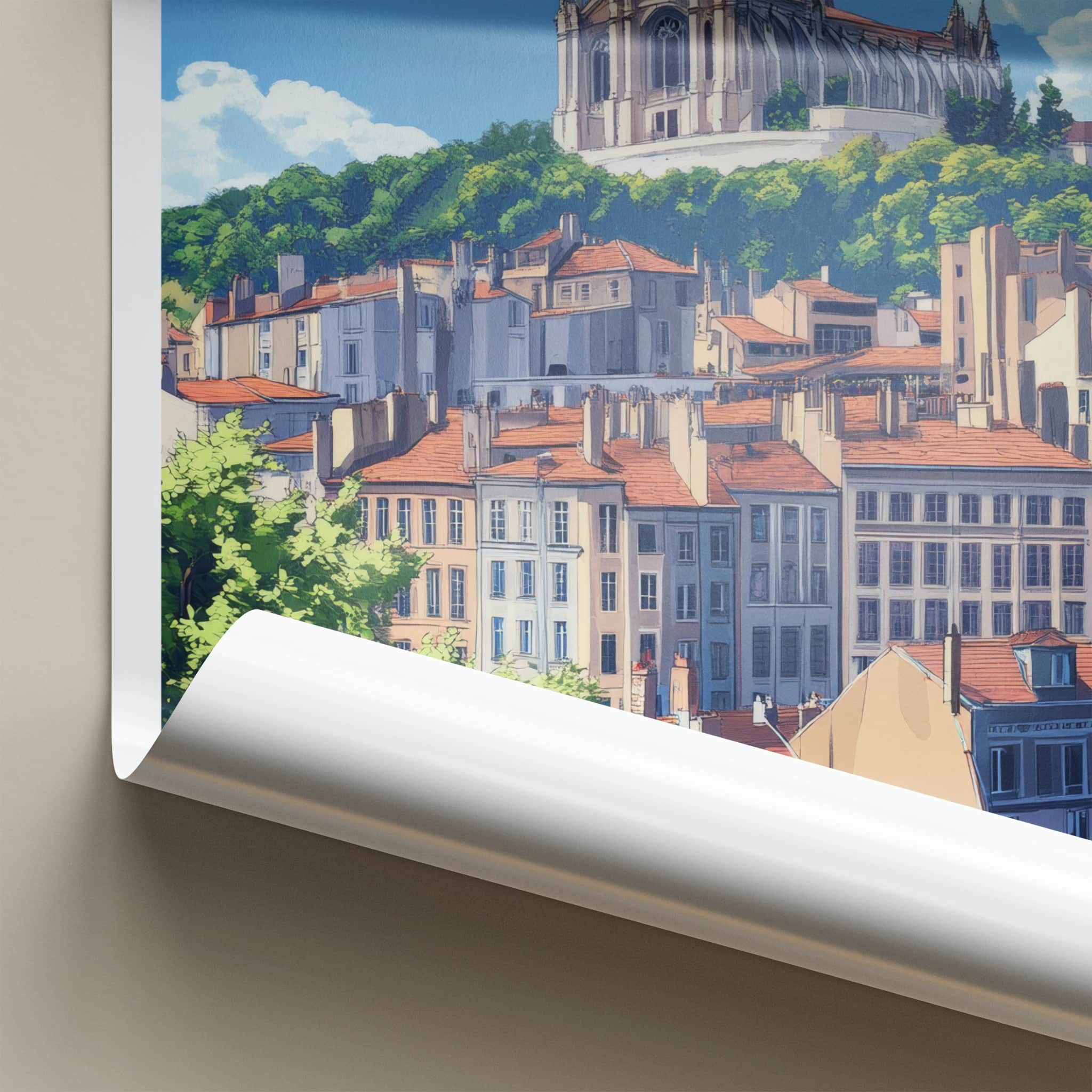 Lyon Poster - France Travel Art - Basilica Cityscape View Home Decor