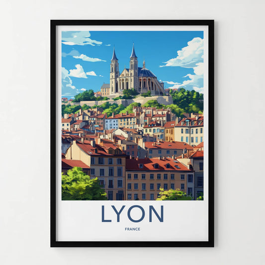 Lyon Poster - France Travel Art - Hilltop Basilica City Home Decor