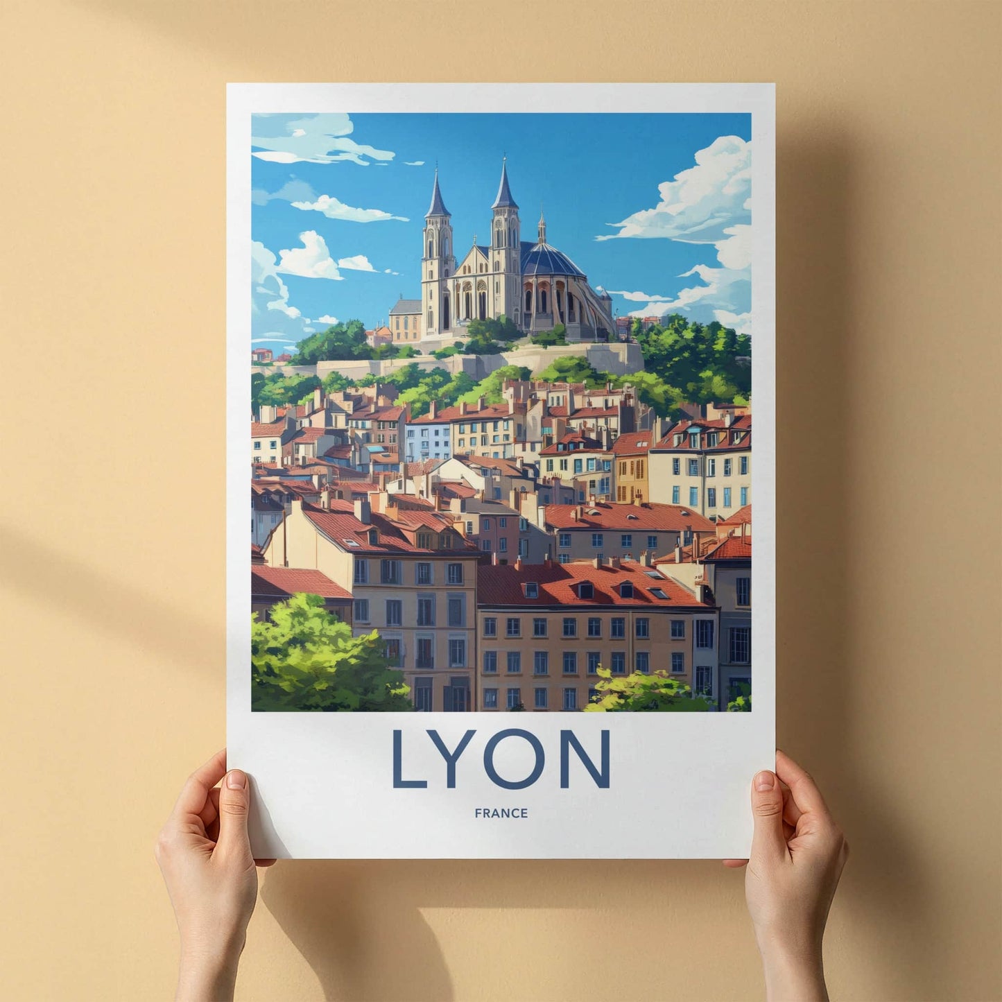 Lyon Poster - France Travel Art - Hilltop Basilica City Home Decor