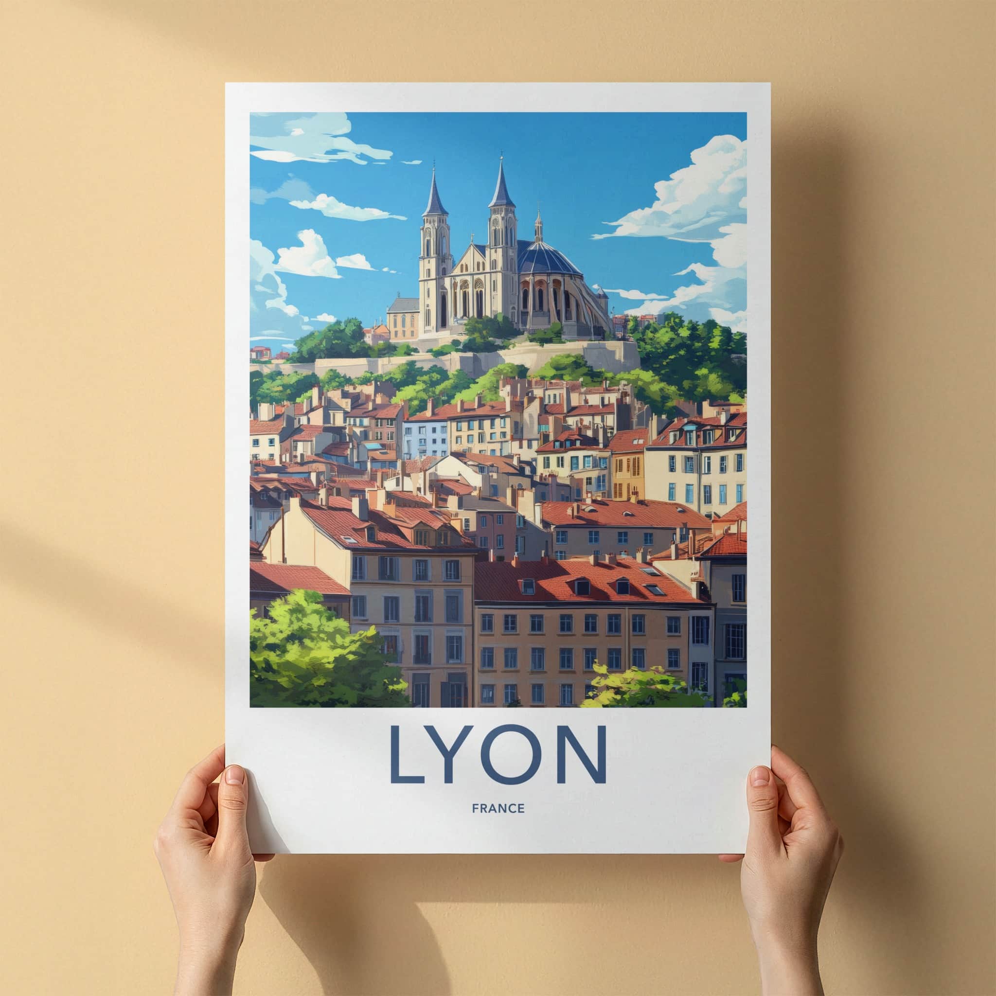 Lyon Poster - France Travel Art - Hilltop Basilica City Home Decor