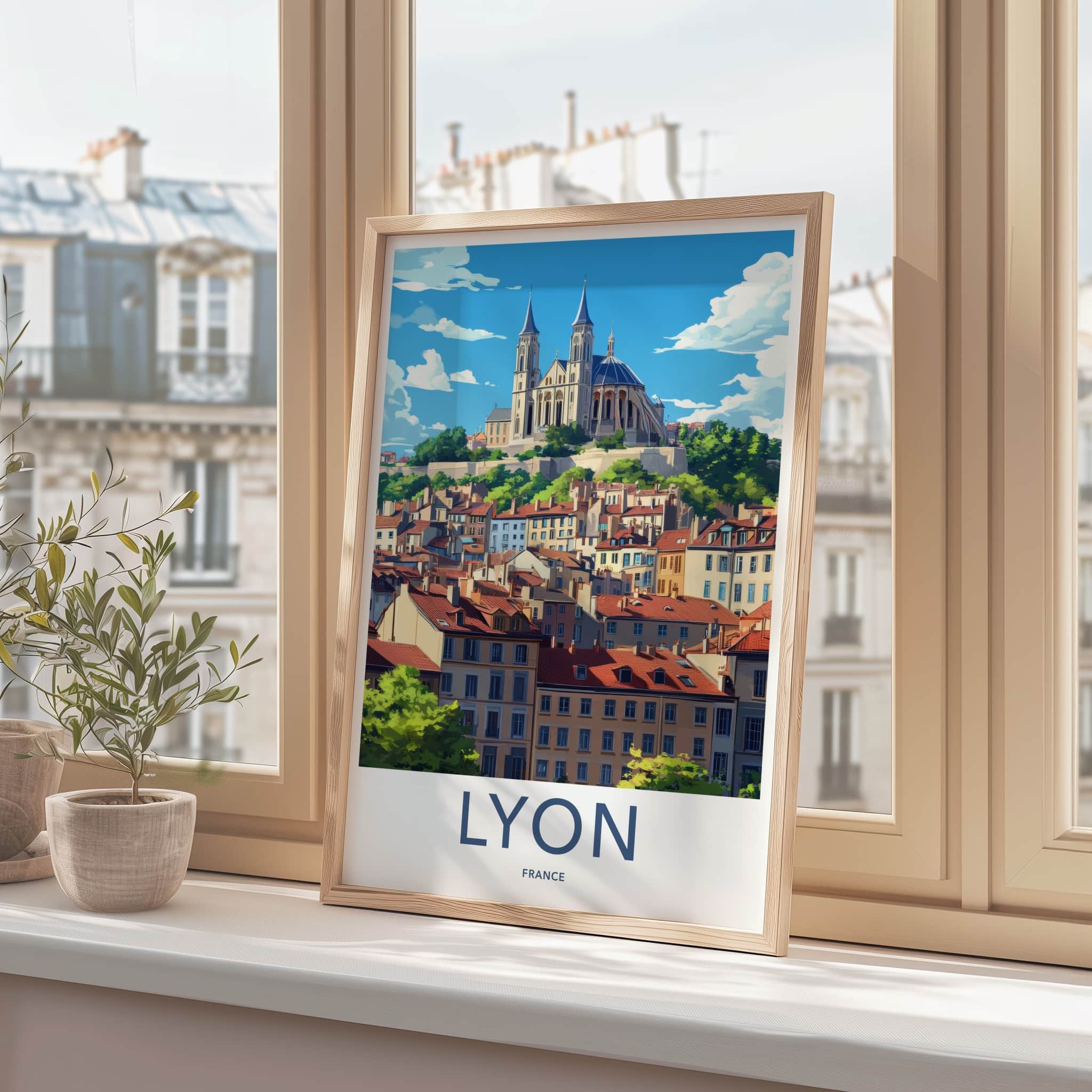 Lyon Poster - France Travel Art - Hilltop Basilica City Home Decor